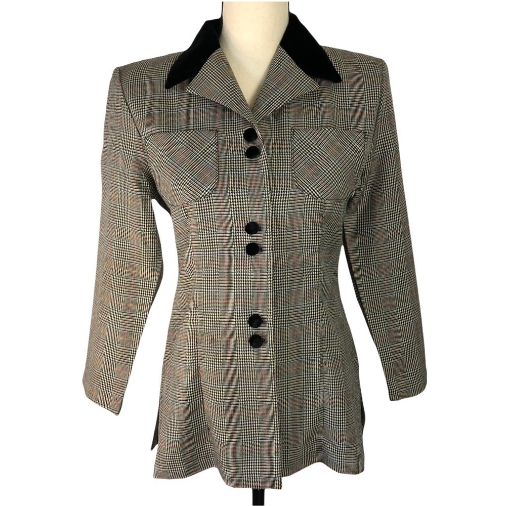 Blondie and Me Glen Check Plaid Blazer Velvet Collar size 7-8 Vintage